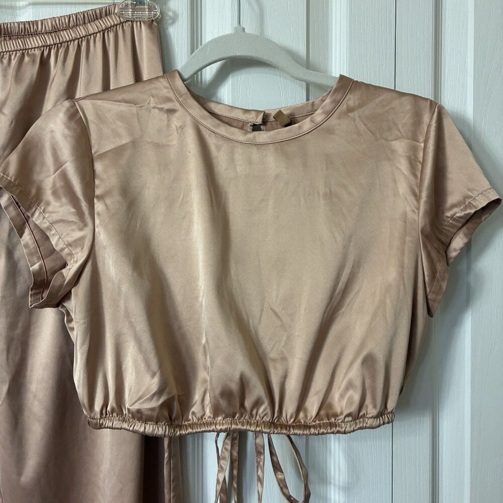 Skims Soft Lounge Pajama Set Tan Women's Sz M Crop Top Long Pants Comfort - Picture 5 of 7